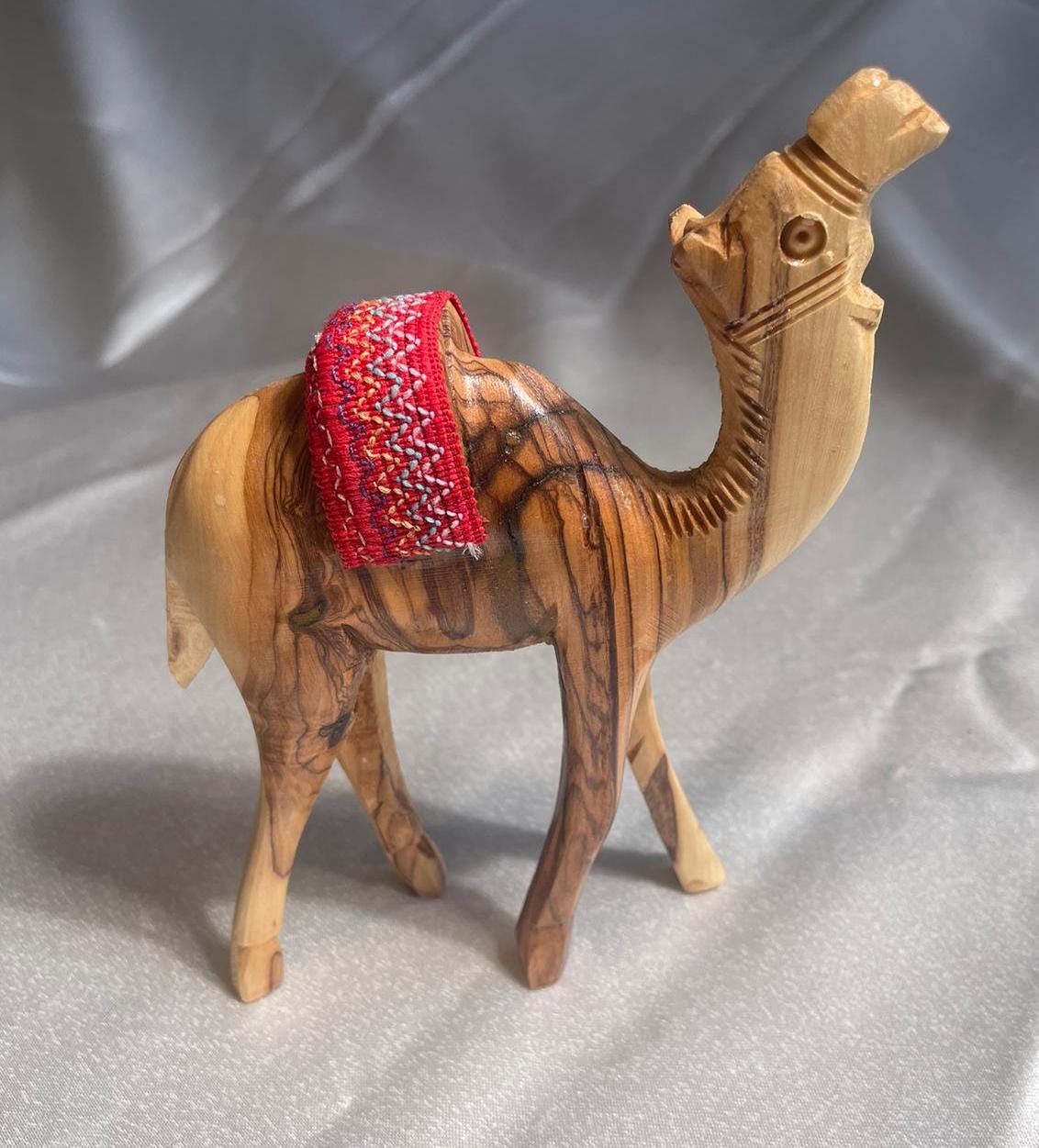 Olive Wood camel, Authentic olive wood camel with red saddle hand made in Bethlehem holy land, Handmade olive wood, Olive Wood arts