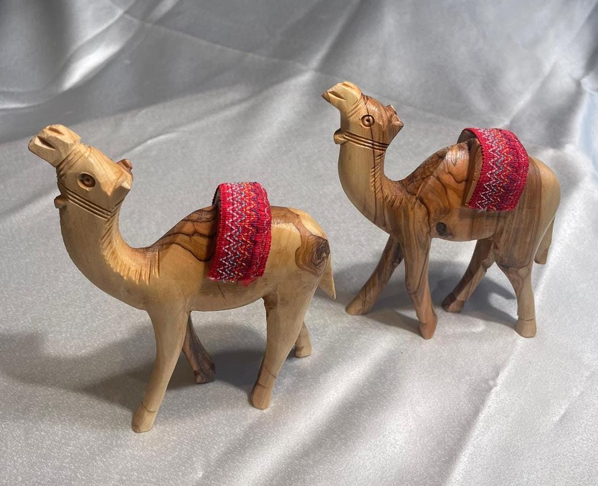 Olive Wood camel, Authentic olive wood camel with red saddle hand made in Bethlehem holy land, Handmade olive wood, Olive Wood arts
