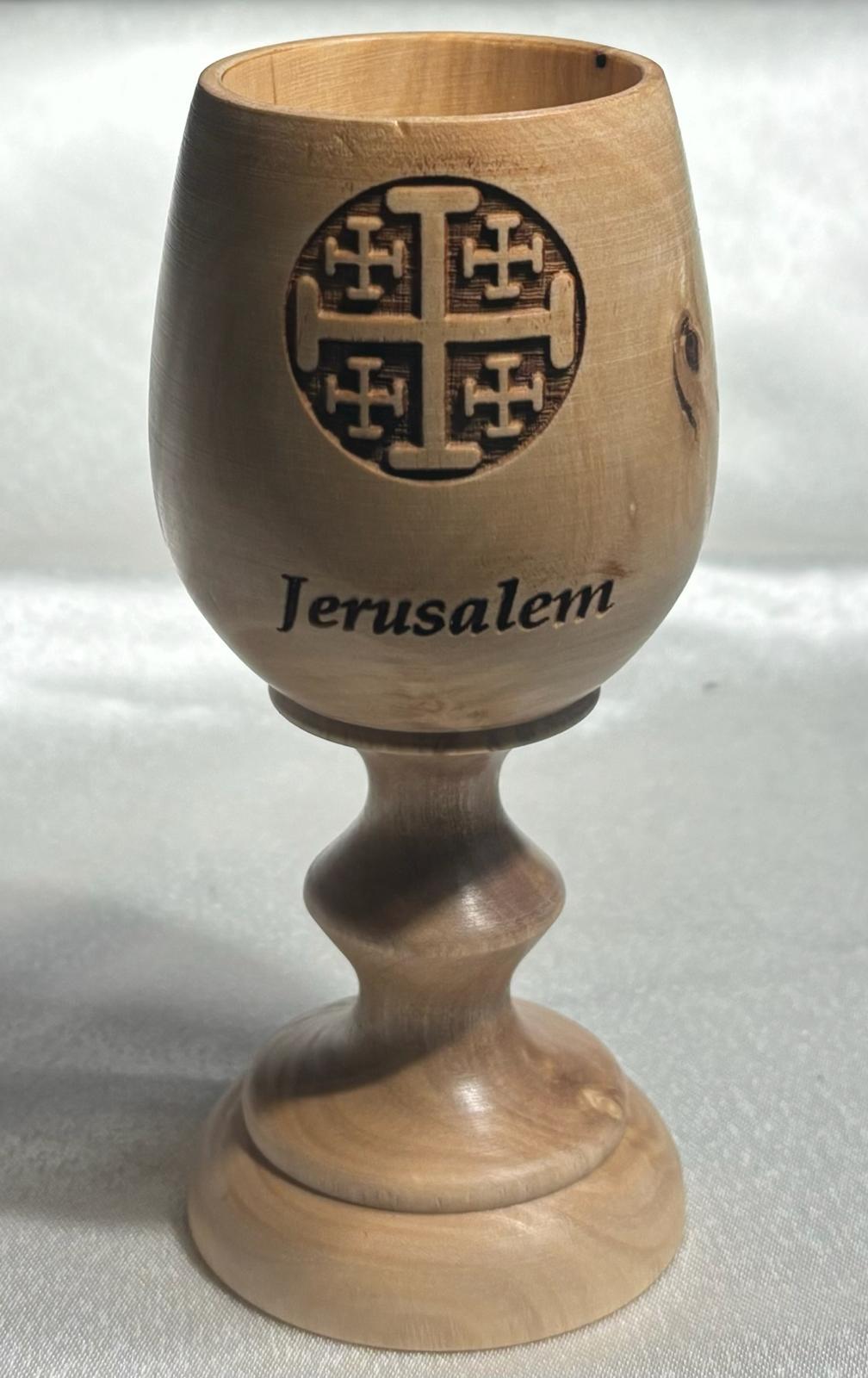 Hand Carved Olive Wood Wine Cup, Jerusalem Cross Engraving, Handmade olive wood, Olive Wood, christian gifts Jerusalem cross, Bethlehem gift