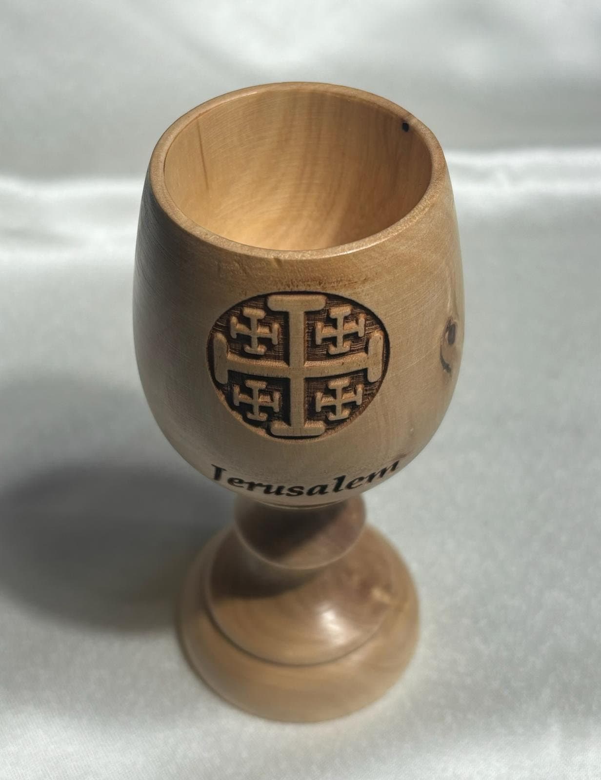 Hand Carved Olive Wood Wine Cup, Jerusalem Cross Engraving, Handmade olive wood, Olive Wood, christian gifts Jerusalem cross, Bethlehem gift