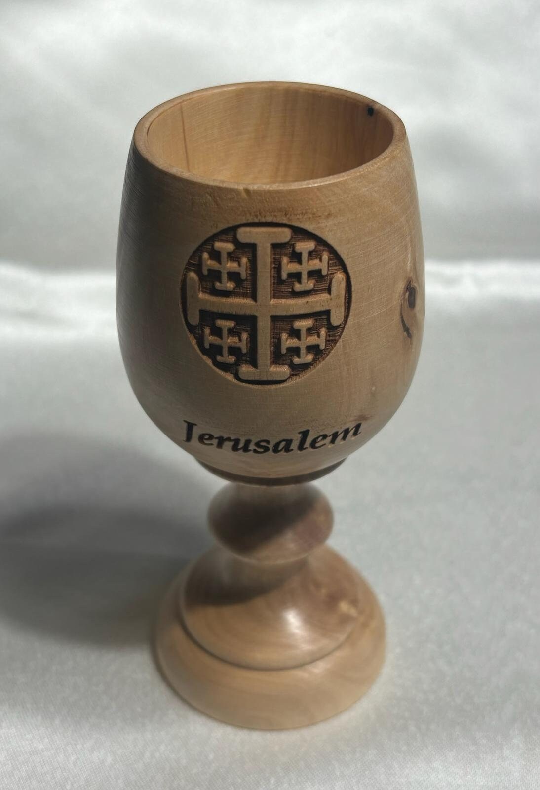 Hand Carved Olive Wood Wine Cup, Jerusalem Cross Engraving, Handmade olive wood, Olive Wood, christian gifts Jerusalem cross, Bethlehem gift