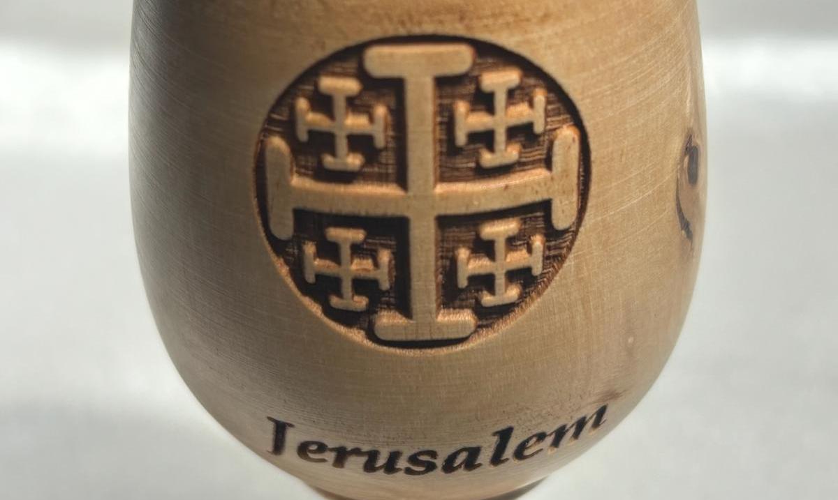 Hand Carved Olive Wood Wine Cup, Jerusalem Cross Engraving, Handmade olive wood, Olive Wood, christian gifts Jerusalem cross, Bethlehem gift