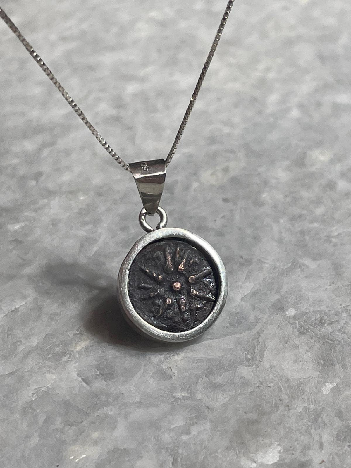 Authentic Widows Mite Coin With Wooden Box And Engraving, 925 Silver, olive wood, biblical jewelry, Ancient coin, Christiangifs
