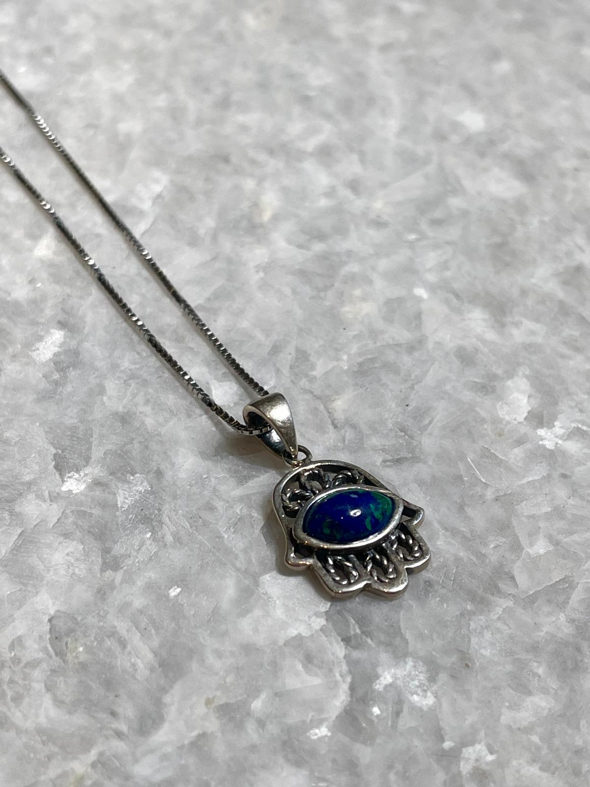 Hamsa Blessing Pendant With Eilat Stone, 925 silver, hamsa jewelry, Silver Necklace, Christmas gift, jewish gift, Eilat Jewelry, Eilat Stone