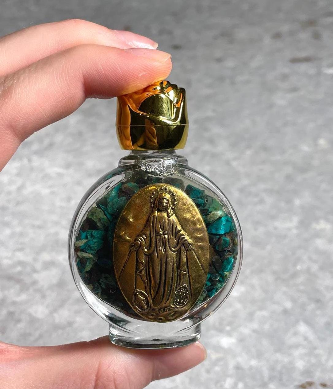 Vial with Rare Eilat Stones Gemstone with Jesus bottle or figure of Mary, holy gift, Timna Mine, rare eilat stone, Eilat Stone Raw, birthday