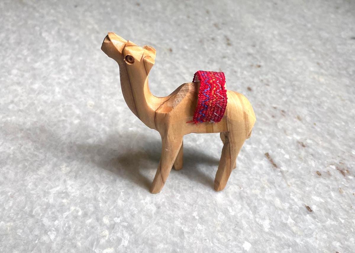 Olive Wood camel, Authentic olive wood camel with red saddle hand made in Bethlehem holy land, Handmade olive wood, Olive Wood arts