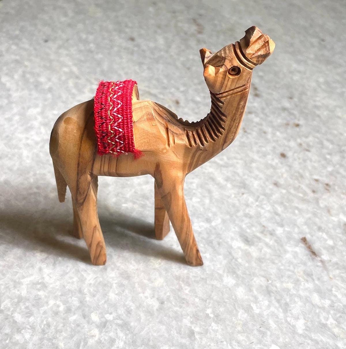 Olive Wood camel, Authentic olive wood camel with red saddle hand made in Bethlehem holy land, Handmade olive wood, Olive Wood arts