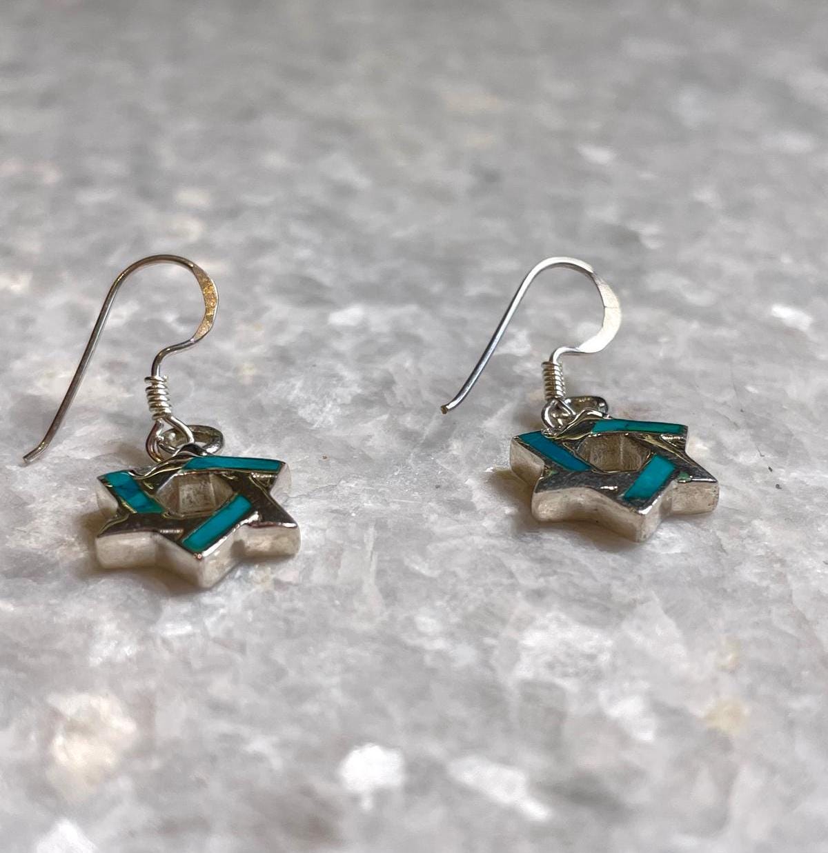 Star of David Dangling Earrings with Eilat Stone, 925 Silver, king Solomon Stone Earrings, Bat Mitzvah Gift, Jewish jewelry, magen david