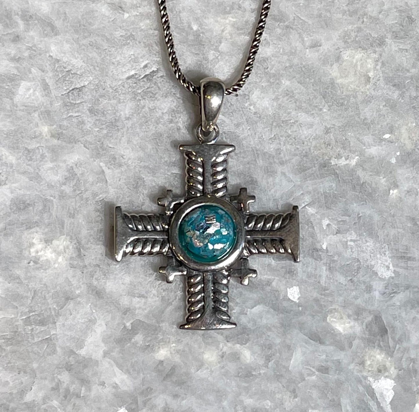 Cross Pendant with roman glass, 925 silver, christian gift, cross pendant, cross necklace, roman glass necklace, birthday unisex jewelry