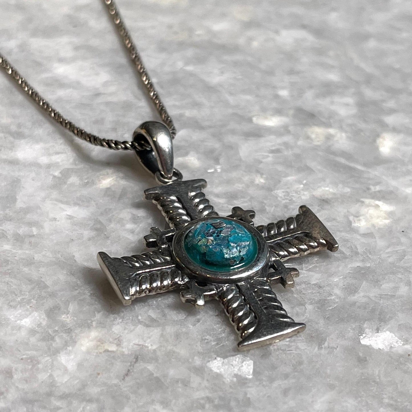 Cross Pendant with roman glass, 925 silver, christian gift, cross pendant, cross necklace, roman glass necklace, birthday unisex jewelry