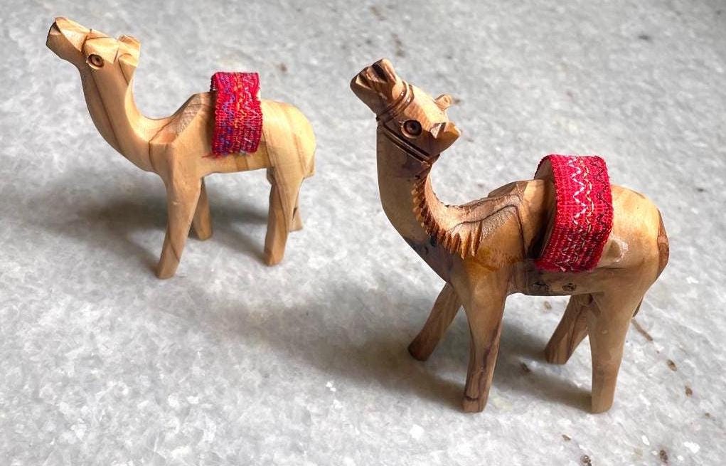 Olive Wood camel, Authentic olive wood camel with red saddle hand made in Bethlehem holy land, Handmade olive wood, Olive Wood arts