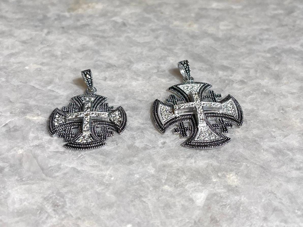 Jerusalem Cross Necklace, 925 silver, cross pendant, Zircon Cross, Silver Cross Necklace, Christian gift, Religious Gift, gift for him,
