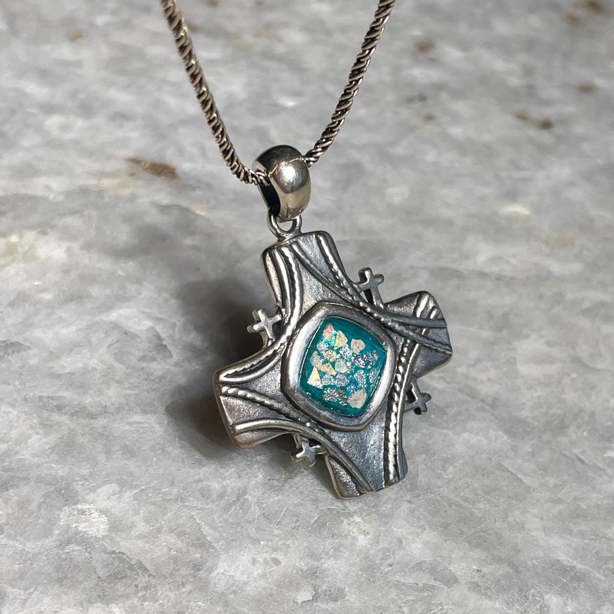 Jerusalem cross Sterling Silver Pendant with roman Glass, 925 silver , Christian gift, gift for her, Unissex , Jerusalem cross , Blessed