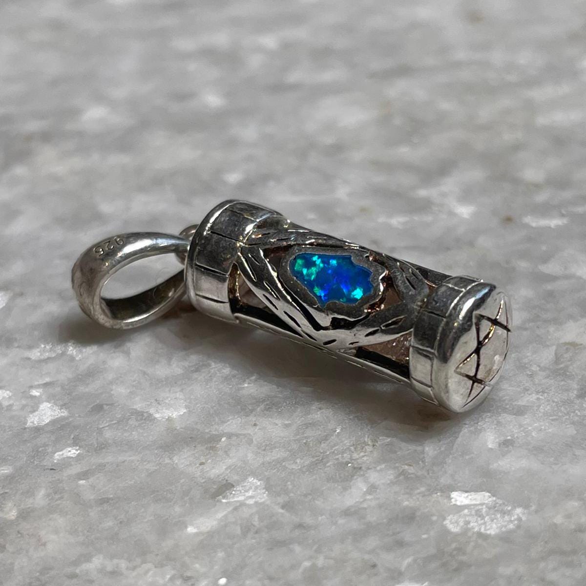 Sterling Silver Mezuzah Pendant with Blue Opal and Star of David Design , opal necklace, jewish jewelry, bat mitzvah gift, silver necklace