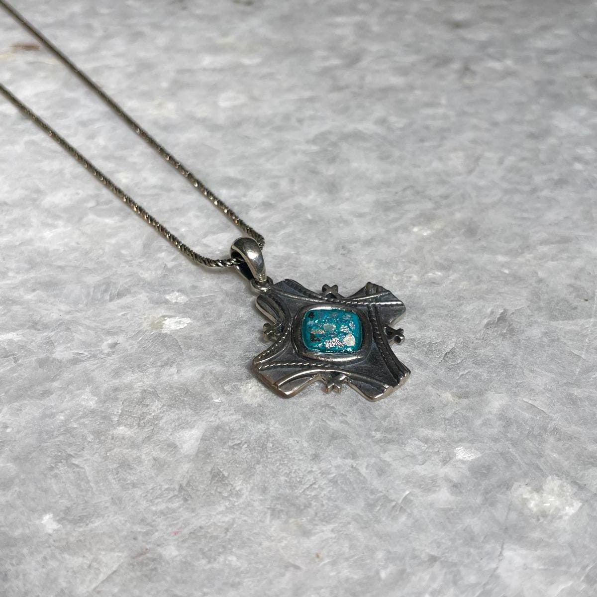 Jerusalem cross Sterling Silver Pendant with roman Glass, 925 silver , Christian gift, gift for her, Unissex , Jerusalem cross , Blessed