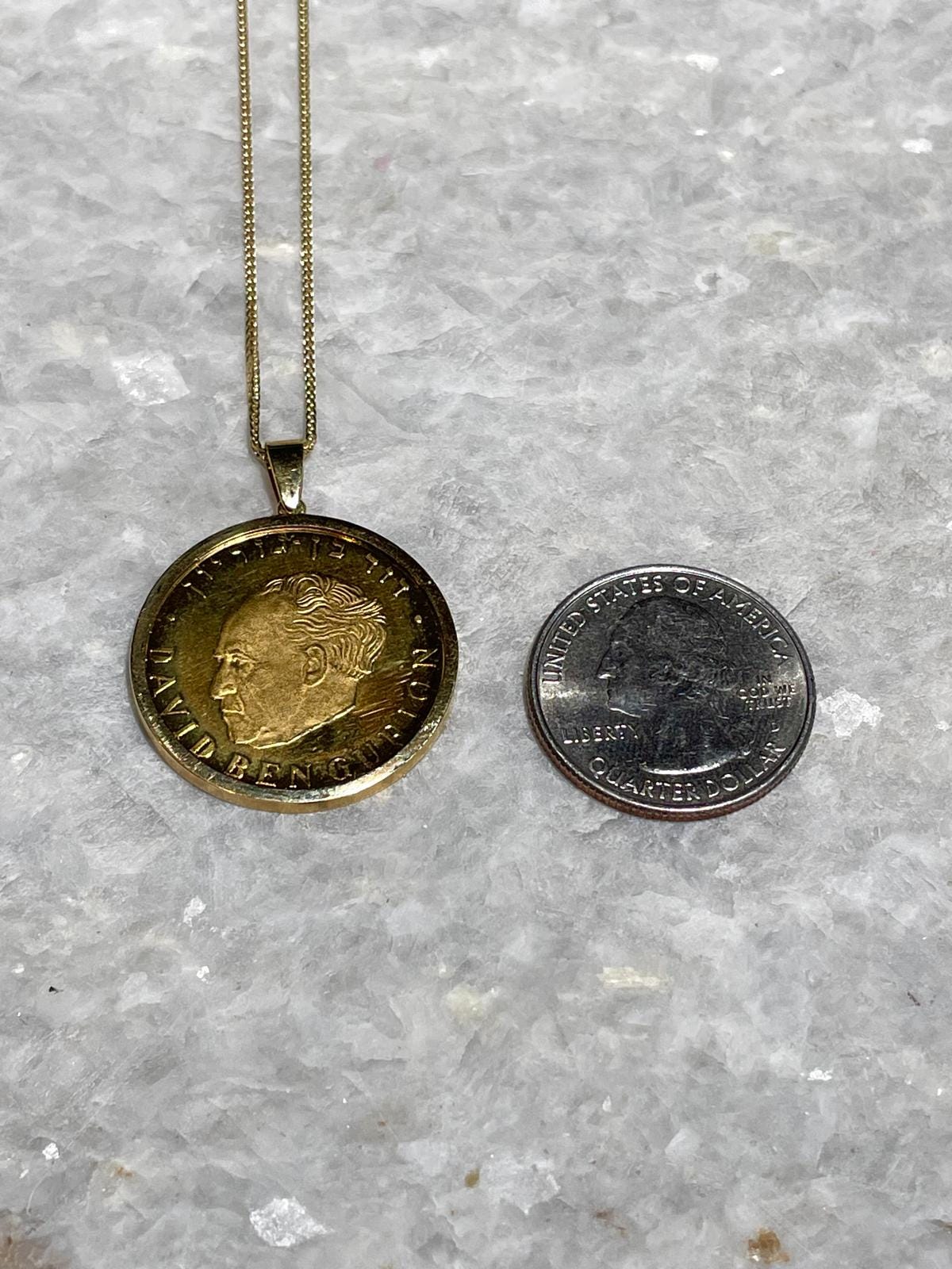 David Ben Gurion Pendant, 14K gold, Yellow gold necklace, Jewish Coin pendant, Coin Jewelry, Coin Jewelry, Christian gift, jewish gift