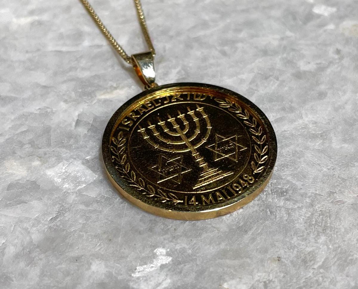 David Ben Gurion Pendant, 14K gold, Yellow gold necklace, Jewish Coin pendant, Coin Jewelry, Coin Jewelry, Christian gift, jewish gift