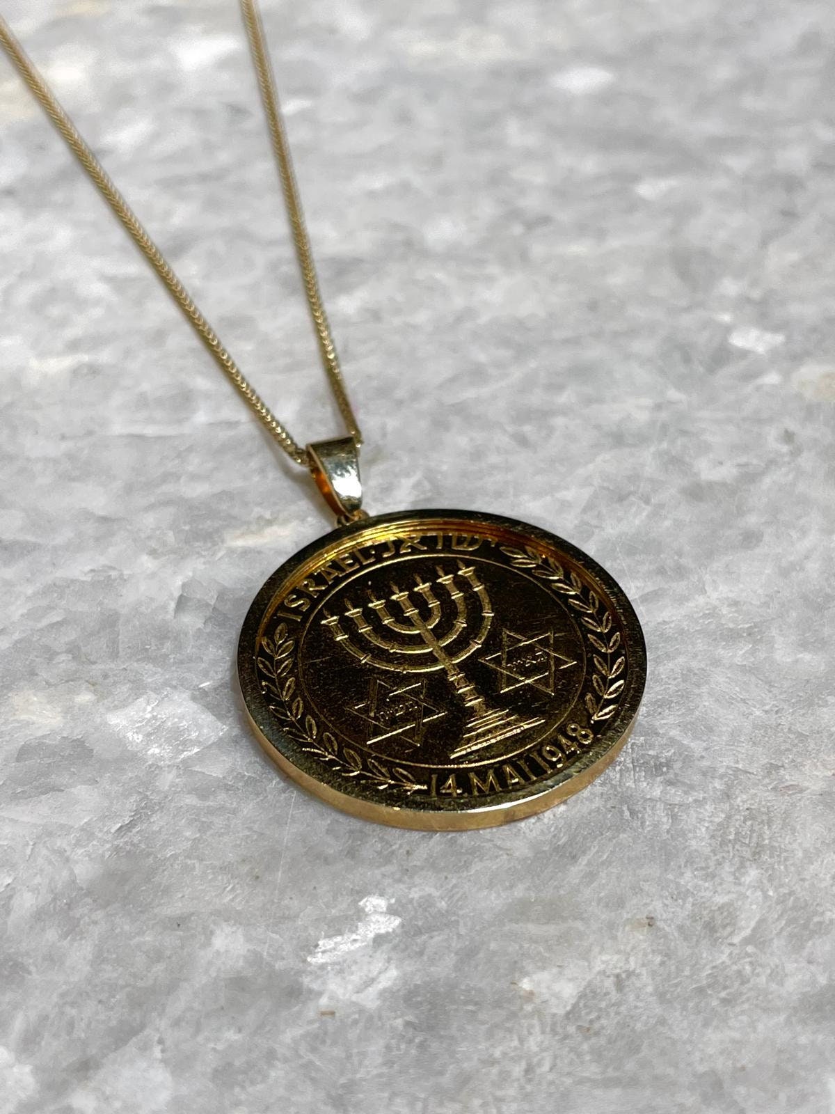 David Ben Gurion Pendant, 14K gold, Yellow gold necklace, Jewish Coin pendant, Coin Jewelry, Coin Jewelry, Christian gift, jewish gift