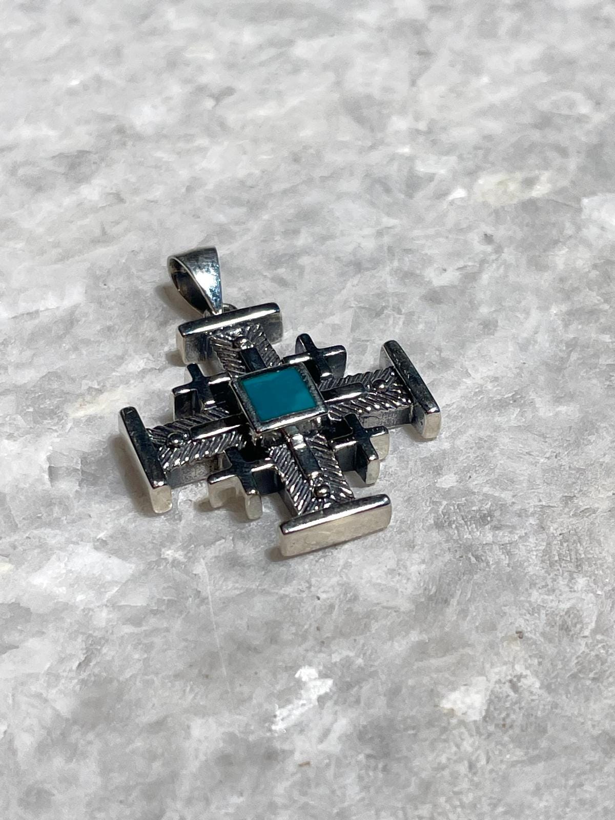 Jerusalem Cross Necklace With Eilat Stone, 925 silver, Silver Cross Necklace, Christian gift, Religious Gift, uniqe cross jewelry