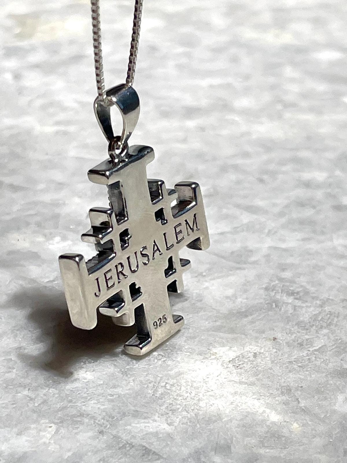 Jerusalem Cross Necklace With Eilat Stone, 925 silver, Silver Cross Necklace, Christian gift, Religious Gift, uniqe cross jewelry