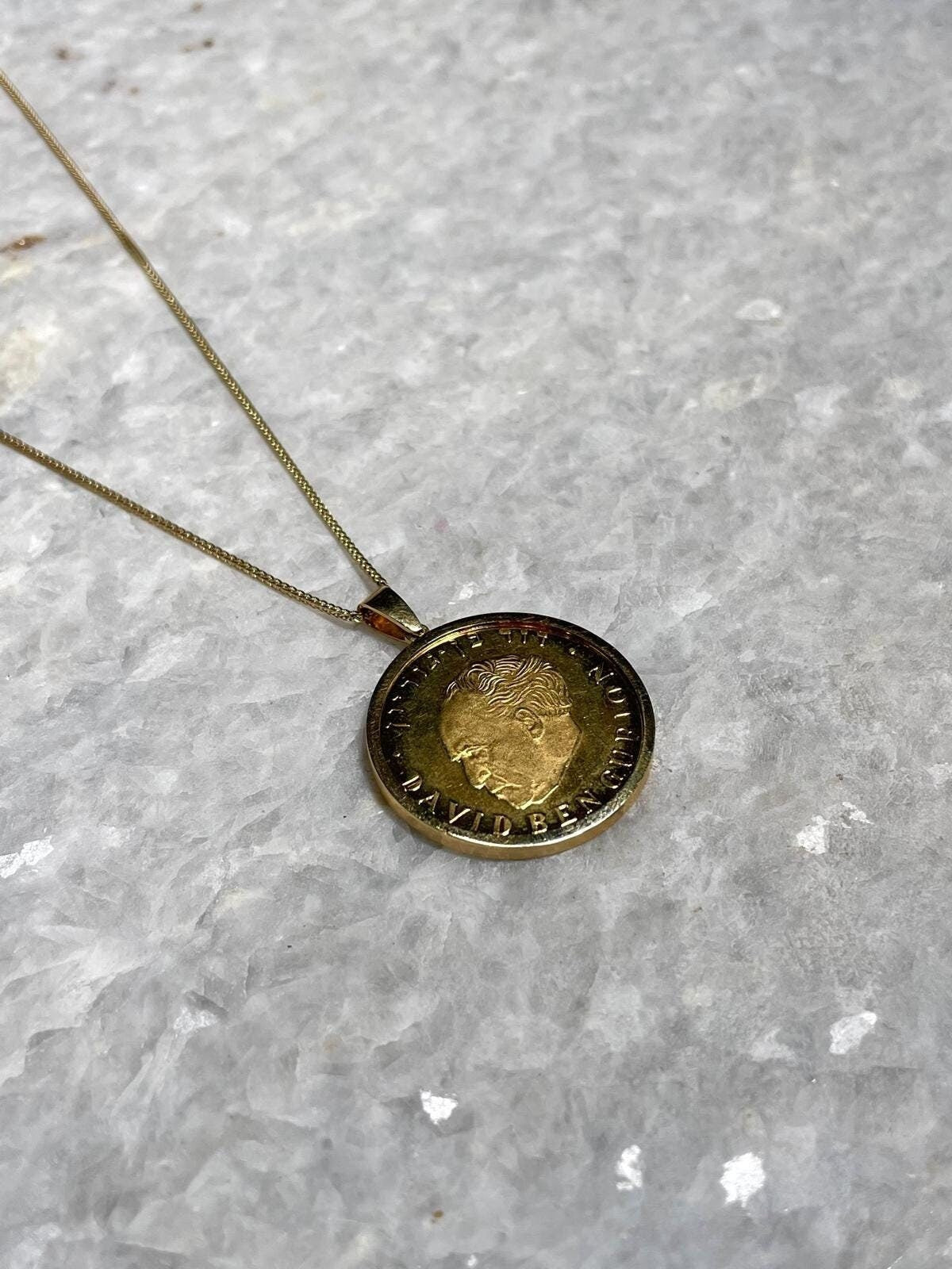 David Ben Gurion Pendant, 14K gold, Yellow gold necklace, Jewish Coin pendant, Coin Jewelry, Coin Jewelry, Christian gift, jewish gift