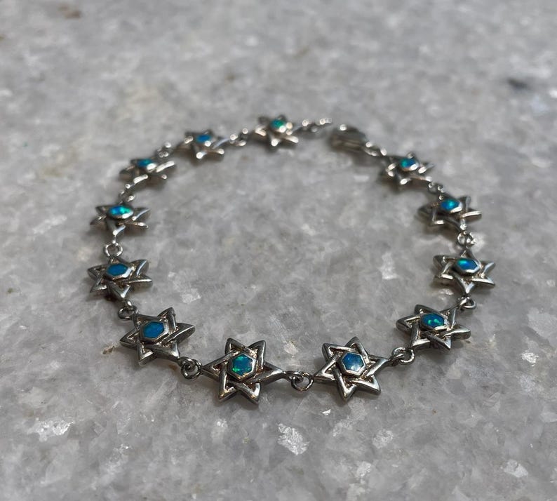 Opal Bracelet, star of david Bracelet, 925 Silver, silver Bracelet, jewish jewelry, jewish star, bat mitzvah gift, bar mitzvah gift