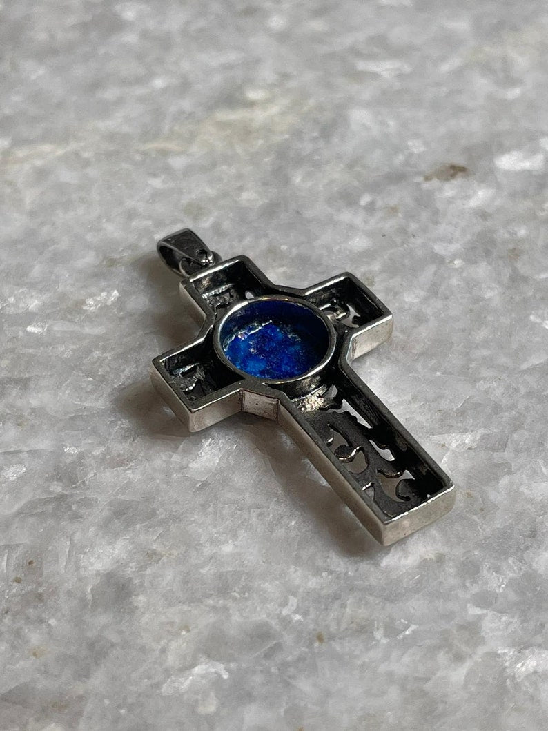 Cross Pendant with roman glass, 925 silver, christian gift, cross pendant, cross necklace, roman glass necklace, birthday unisex jewelry