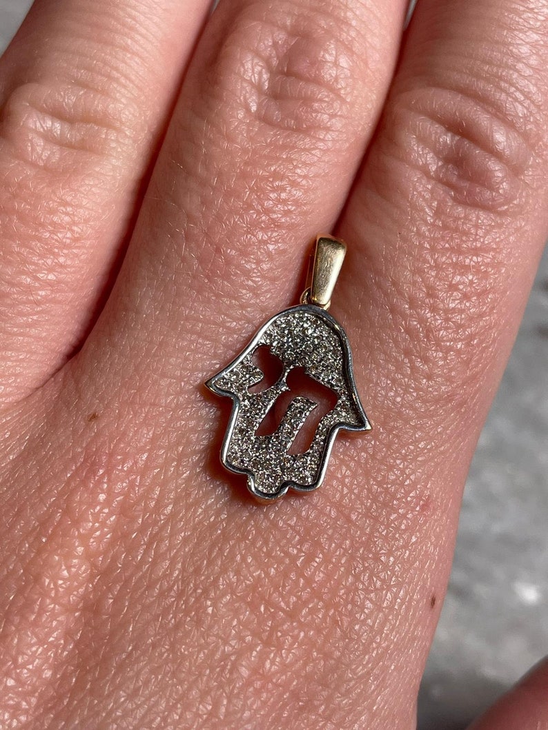 Hamsa&Chai pendant, 14K gold, hamsa pendant, chai pendant, Jewish gift, hamsa necklace, 14K Gold Chain Necklaces, 14k judaica