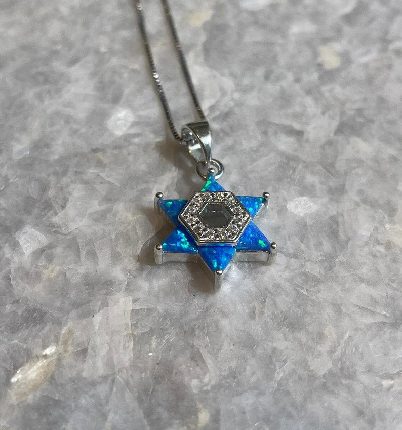 opal necklace, star of david necklace, 925 Silver, opal necklace, jewish jewelry, jewish star, bat mitzvah gift, silver necklace, blue opal