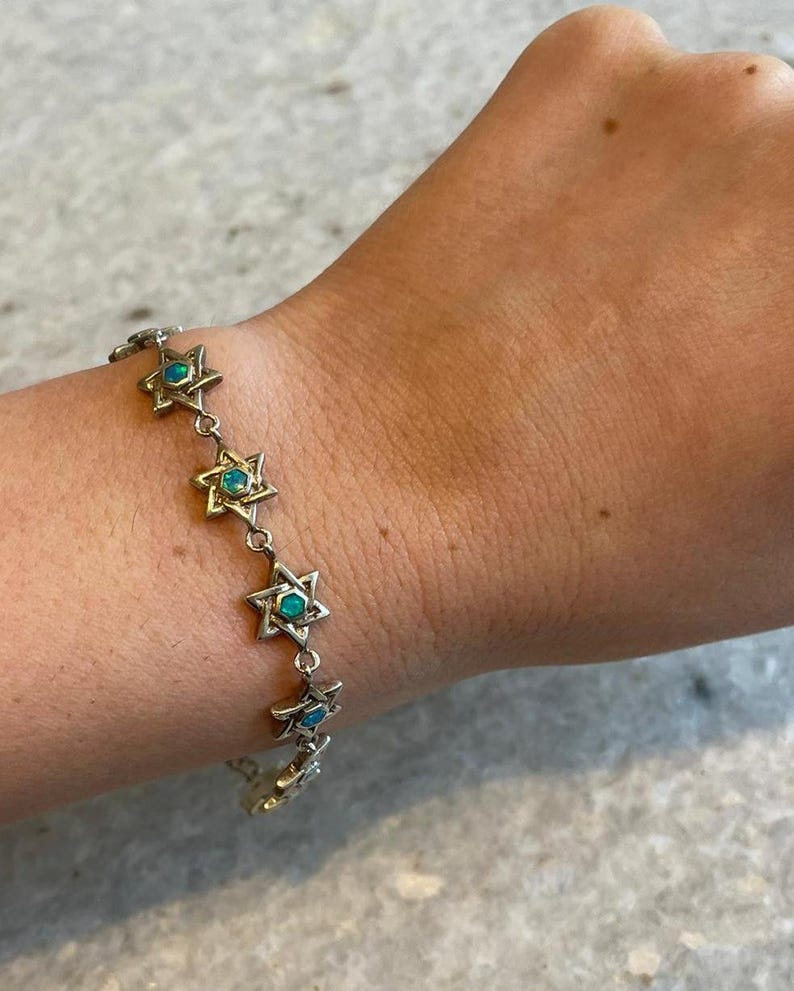 Opal Bracelet, star of david Bracelet, 925 Silver, silver Bracelet, jewish jewelry, jewish star, bat mitzvah gift, bar mitzvah gift