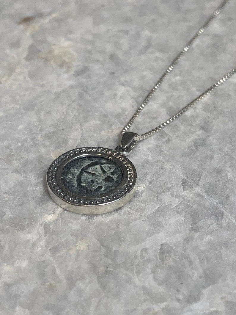 Authentic Widows Mite Coin necklace, 925 Silver, Biblical jewelry, Christian necklace, Ancient coin, Vintage necklace, Christian gifs
