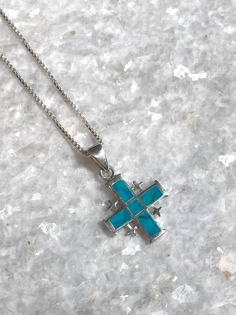Jerusalem Cross Necklace, Eilat Stone Jewelry, 925 silver, Silver Cross Necklace, Christian gift, Religious Gift, gift for her, gift for him