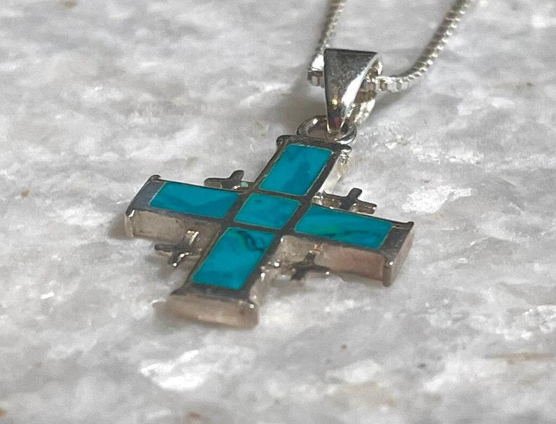 Jerusalem Cross Necklace, Eilat Stone Jewelry, 925 silver, Silver Cross Necklace, Christian gift, Religious Gift, gift for her, gift for him