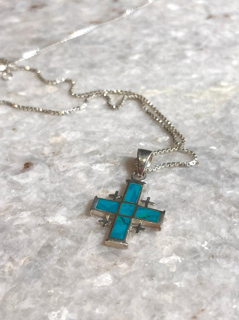 Jerusalem Cross Necklace, Eilat Stone Jewelry, 925 silver, Silver Cross Necklace, Christian gift, Religious Gift, gift for her, gift for him