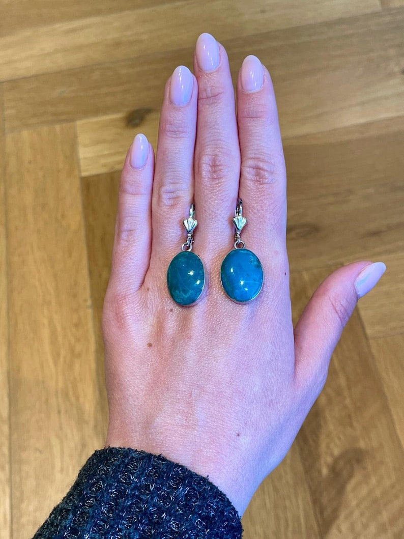Genuine Eilat Stone Earrings, 925 Silver, king Solomon stone, natural Eilat jewelry, silver earrings, stone earrings, Jewish gifts