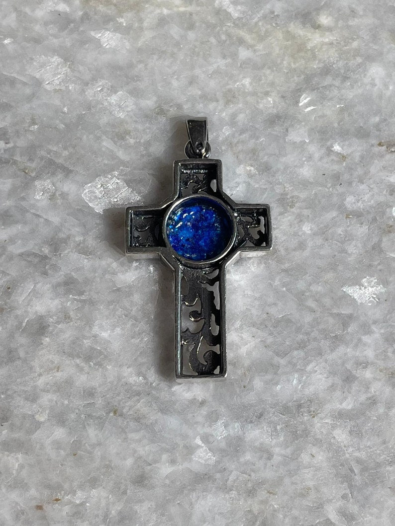 Cross Pendant with roman glass, 925 silver, christian gift, cross pendant, cross necklace, roman glass necklace, birthday unisex jewelry