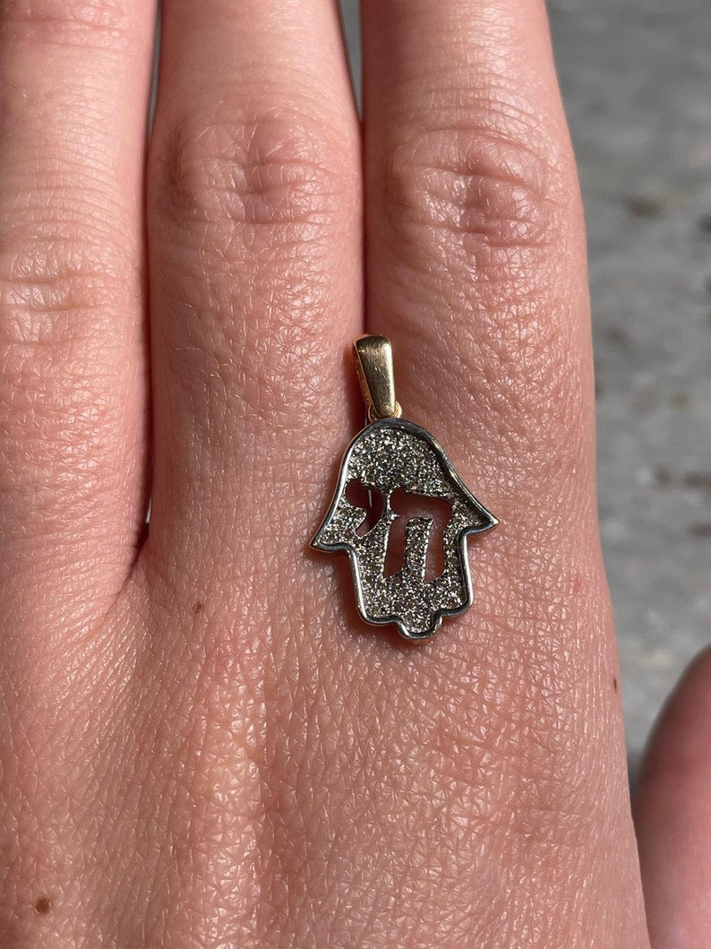 Hamsa&Chai pendant, 14K gold, hamsa pendant, chai pendant, Jewish gift, hamsa necklace, 14K Gold Chain Necklaces, 14k judaica