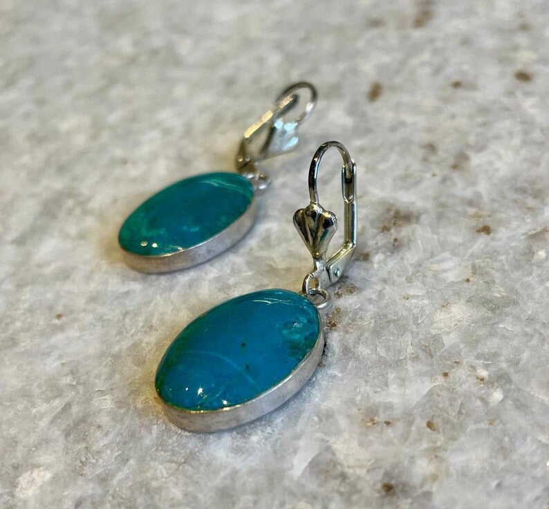 Genuine Eilat Stone Earrings, 925 Silver, king Solomon stone, natural Eilat jewelry, silver earrings, stone earrings, Jewish gifts