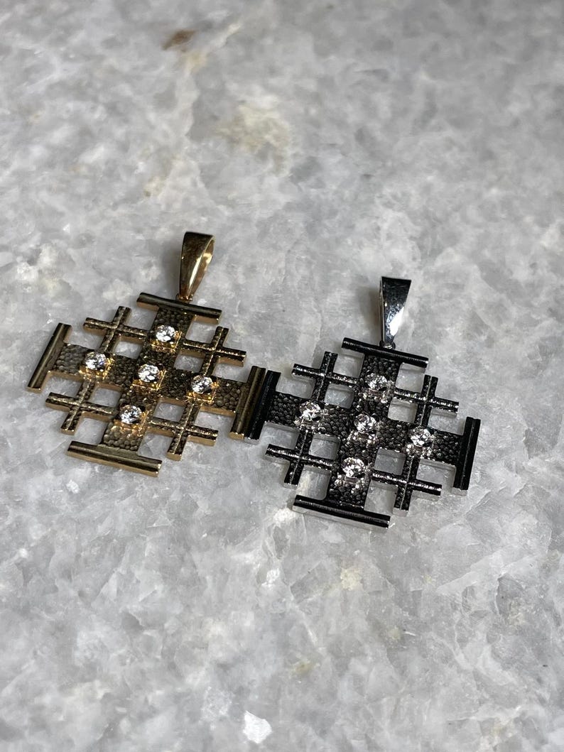 Jerusalem Cross Pendant With Diamond, 14K gold, Christmas gift, cross necklace, cross jewelry, gift for her, 14k judaica, cross necklace