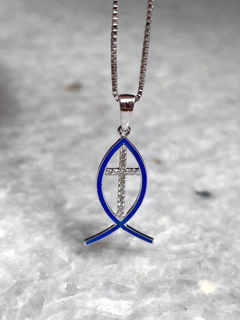 Diamond Messianic Pendant, 14 Gold, Messianic Jewelry, fish pendant, cross pendant, Gold Messianic Necklace, Messiah necklace, gift for her