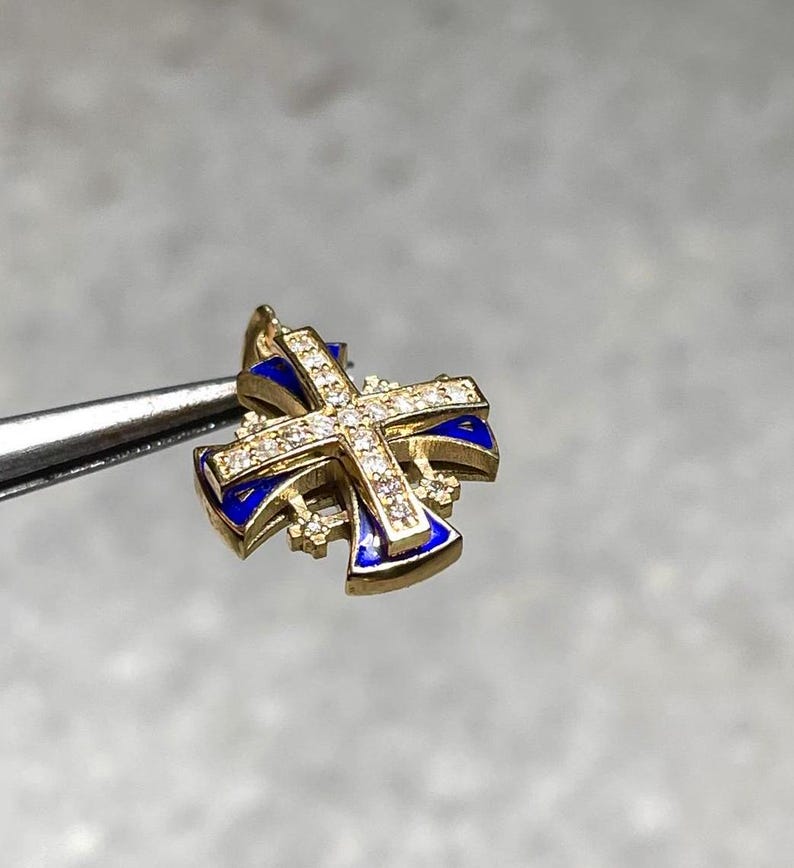 Jerusalem Cross Pendant With Diamond, 14K gold, Christmas gift, cross necklace, cross jewelry, gift for her, israeli jewelry, cross necklace