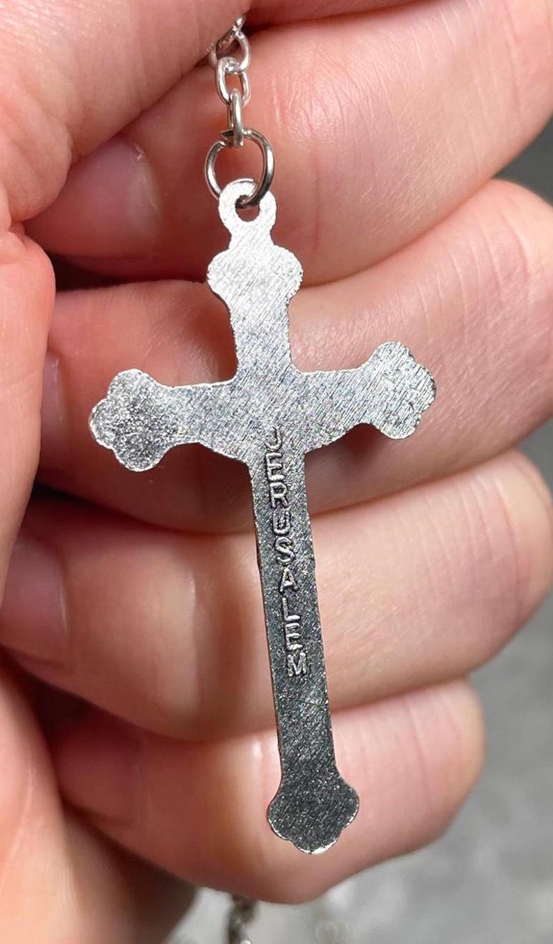 Pearl Rosary beads from The Holy Land with Crucifix, rosary beads pearl like, soil from the holy land, white rosary, Valentines Day gift