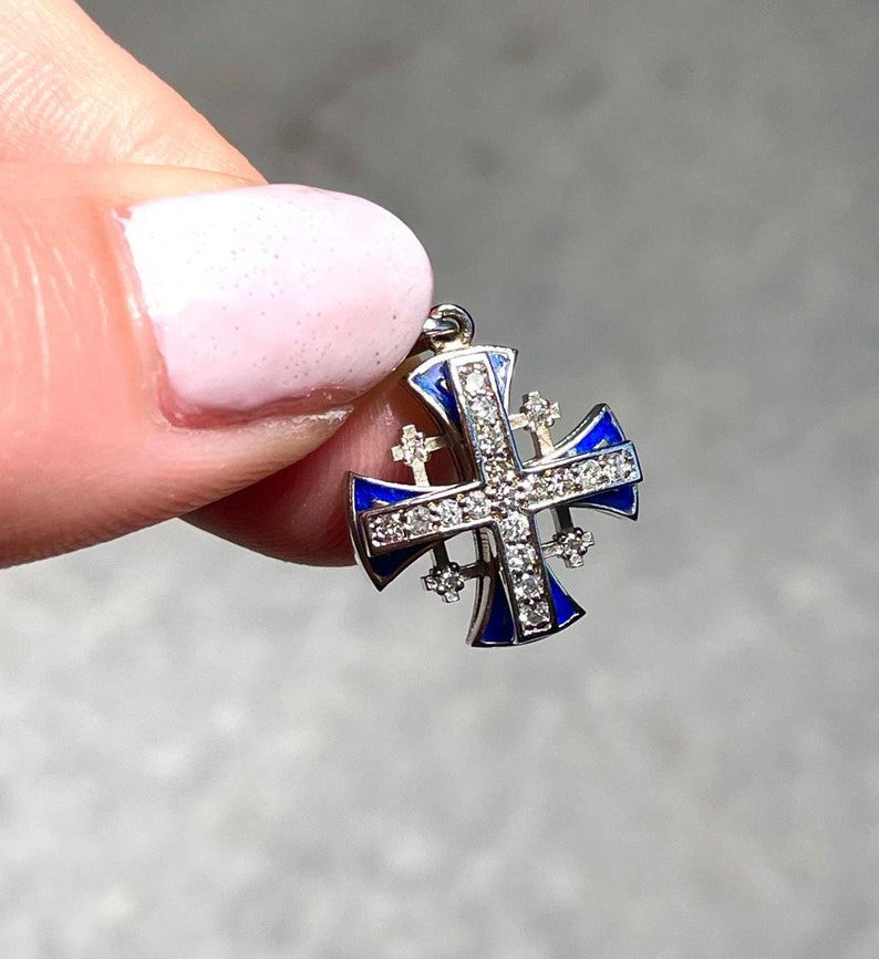 Jerusalem Cross Pendant With Diamond, 14K gold, Christmas gift, cross necklace, cross jewelry, gift for her, israeli jewelry, cross necklace