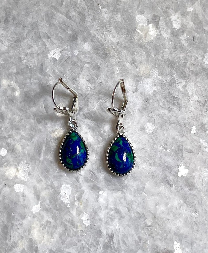 Genuine Eilat Stone Earrings, 925 Silver, turquoise earrings, king Solomon stone, natural Eilat jewelry, silver earrings, stone earrings
