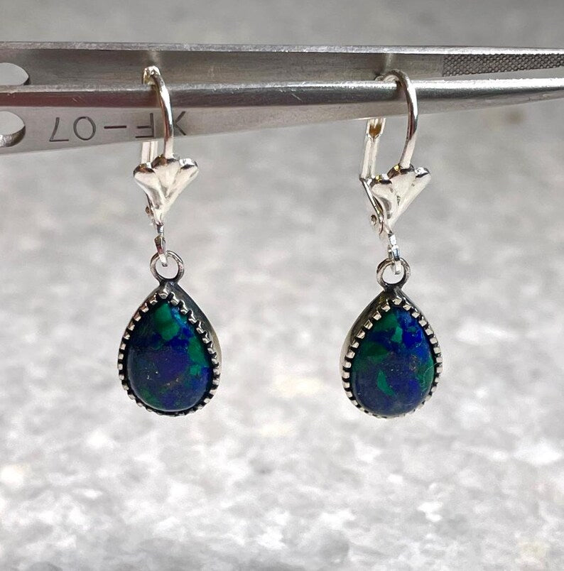 Genuine Eilat Stone Earrings, 925 Silver, turquoise earrings, king Solomon stone, natural Eilat jewelry, silver earrings, stone earrings