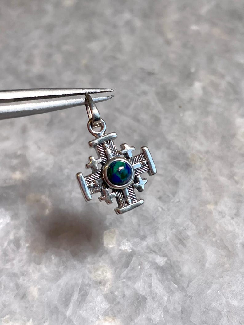 Jerusalem Cross Necklace, Eilat Stone Jewelry, 925 silver, Silver Cross Necklace, Christian gift, Religious Gift, gift for her, gift for him