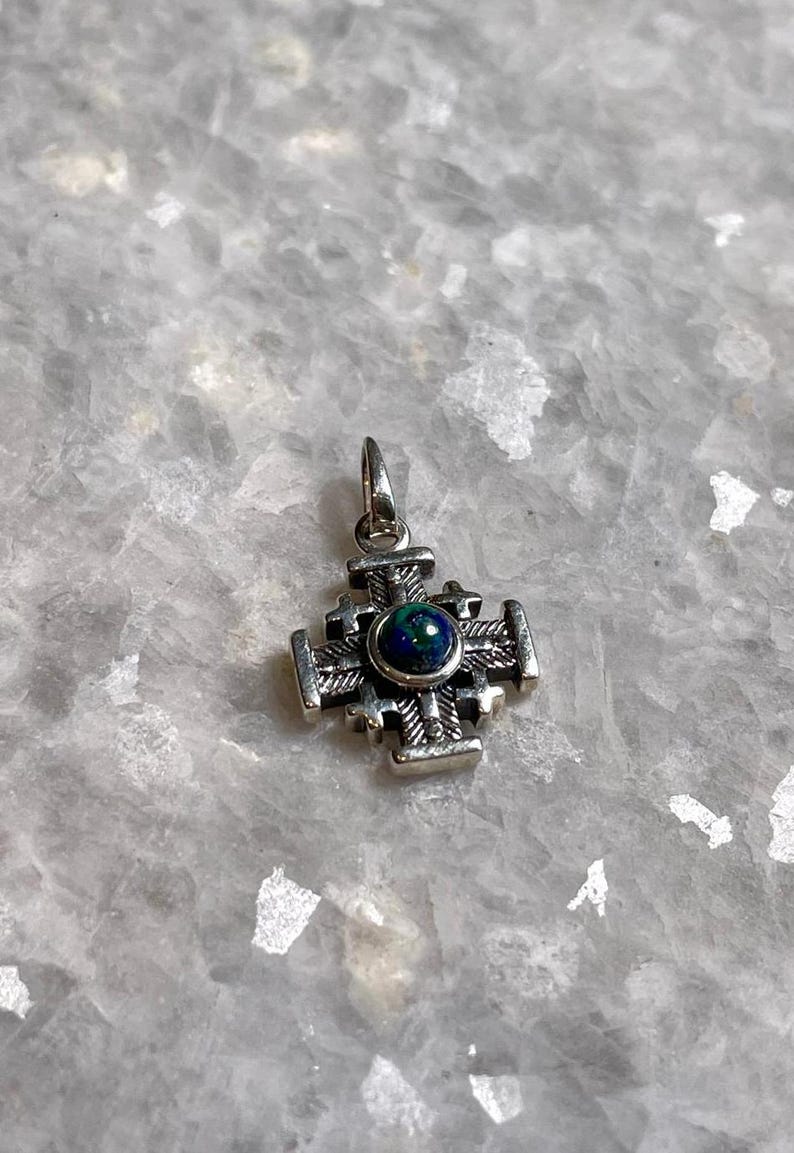 Jerusalem Cross Necklace, Eilat Stone Jewelry, 925 silver, Silver Cross Necklace, Christian gift, Religious Gift, gift for her, gift for him