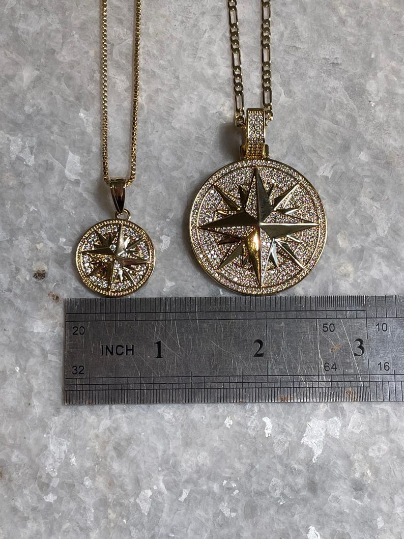 Gold Plated Star of Bethlehem Pendant, Gold Plated Compass Pendant , cross necklace, Bethlehem Star necklace, Christian jewelry gift