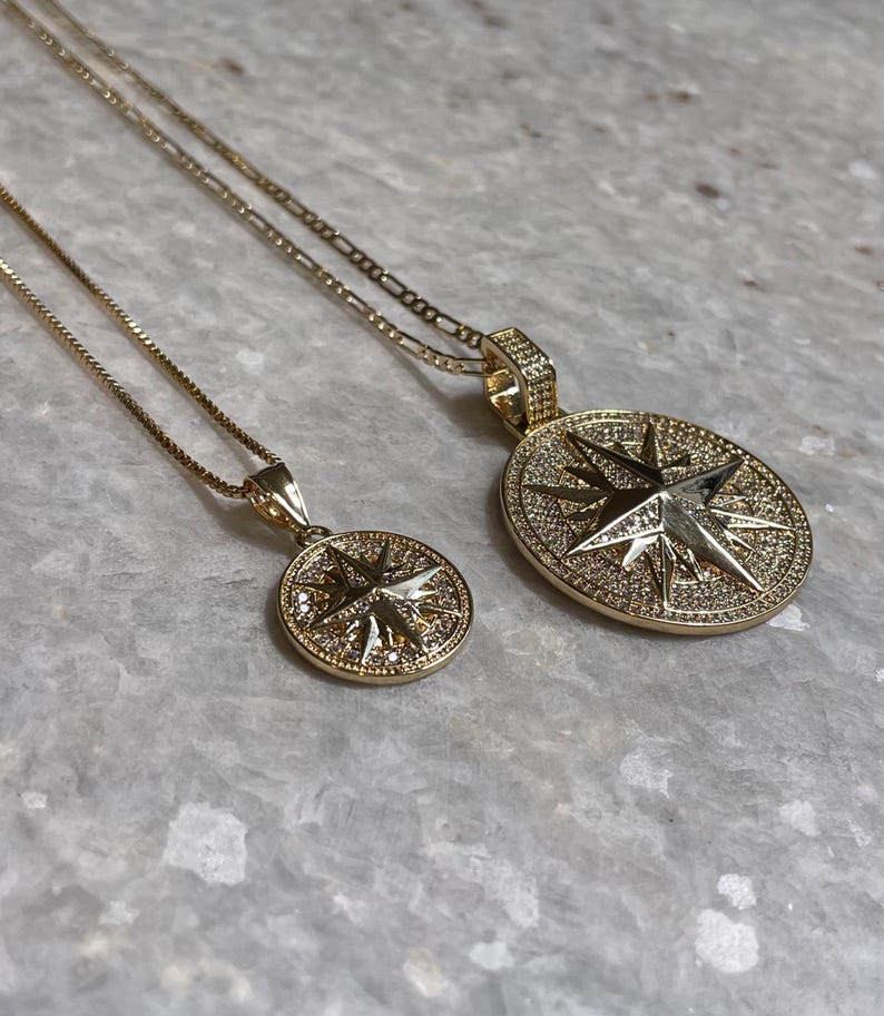 Gold Plated Star of Bethlehem Pendant, Gold Plated Compass Pendant , cross necklace, Bethlehem Star necklace, Christian jewelry gift