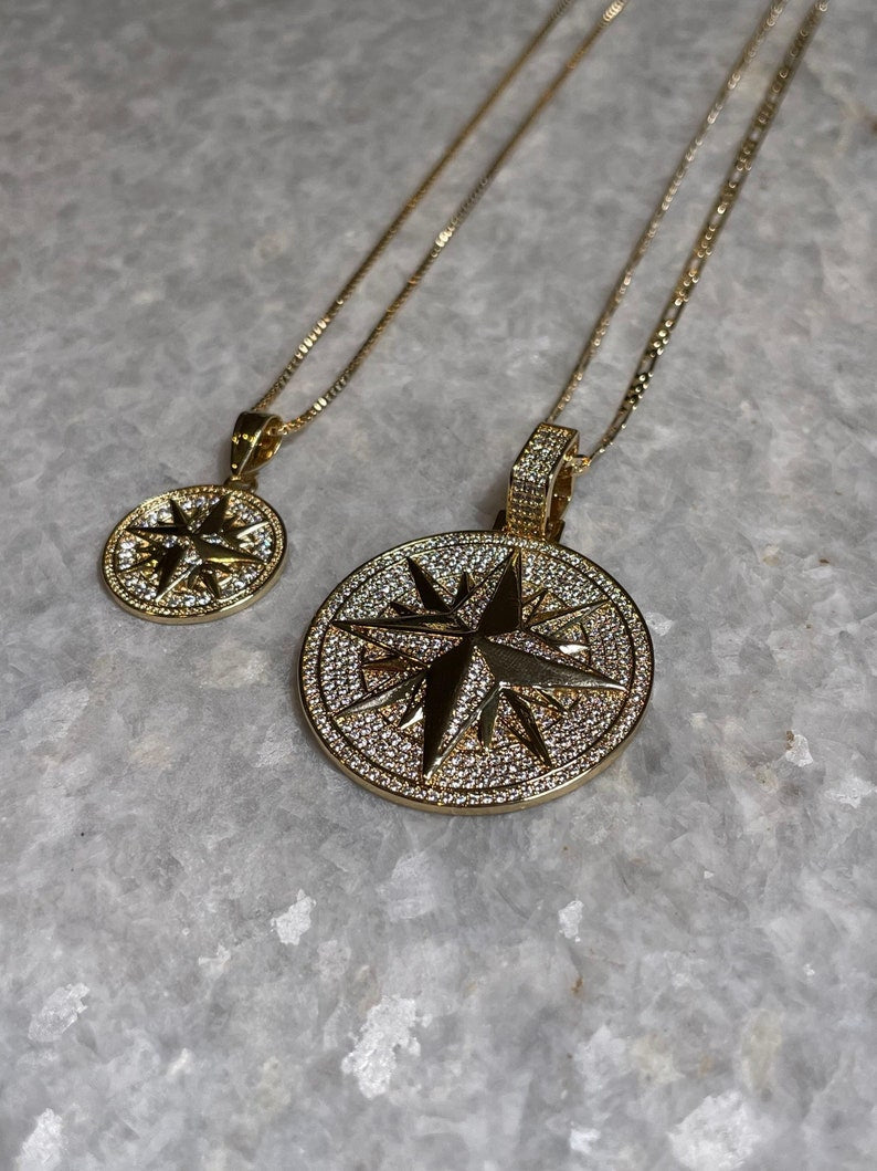 Gold Plated Star of Bethlehem Pendant, Gold Plated Compass Pendant , cross necklace, Bethlehem Star necklace, Christian jewelry gift